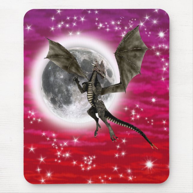 Black Dragon - Mythical Fantasy Creature Red Sky Mouse Pad (Front)