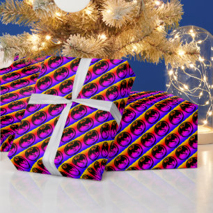 Black Dragon neon glossy wrapping paper small