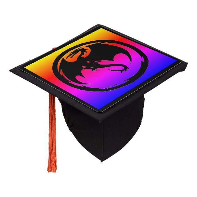 Black Dragon neon graduation cap (Angled)
