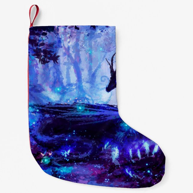 Black dragon, night forest scene. small christmas stocking (Front)