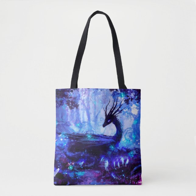 Black dragon, night forest scene. tote bag (Front)