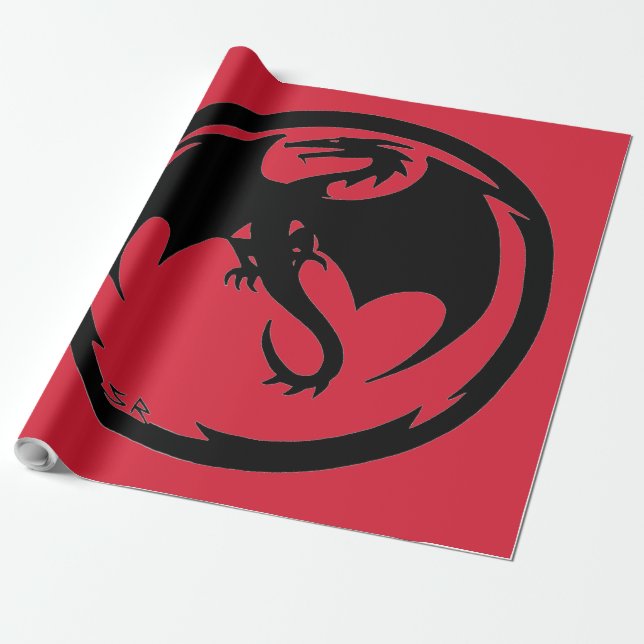 Black Dragon red glossy wrapping paper large (Unrolled)