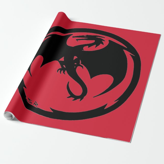 Black Dragon red matte wrapping paper large (Unrolled)