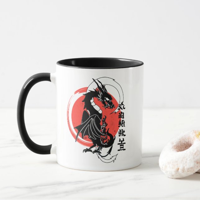 Black dragon, red moon mug (With Donut)