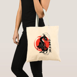 Black dragon, red moon tote bag