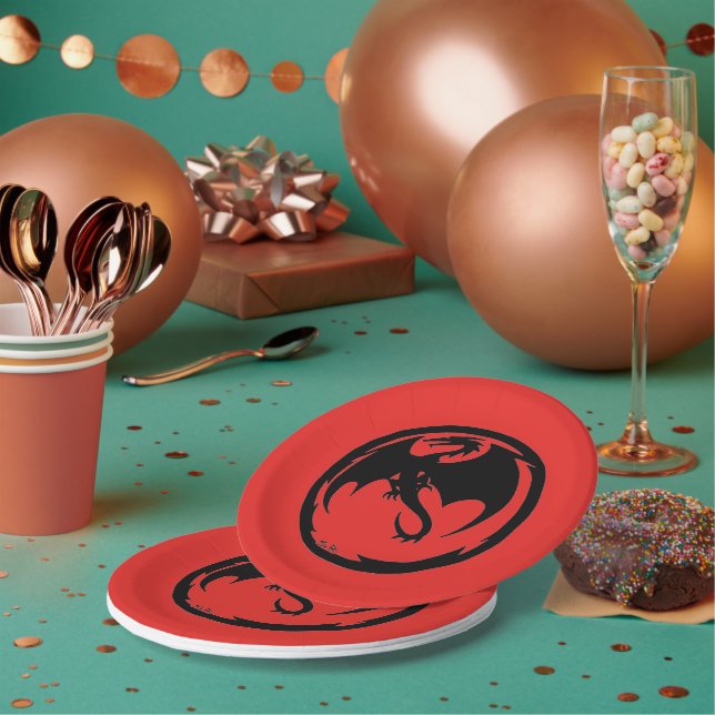 Black Dragon red paper plates (Multi)