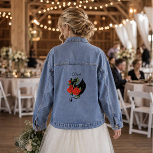 Black Dragon Red Rose Fantasy Gothic Wedding Denim Jacket