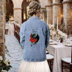 Black Dragon Red Rose Fantasy Gothic Wedding Denim Jacket