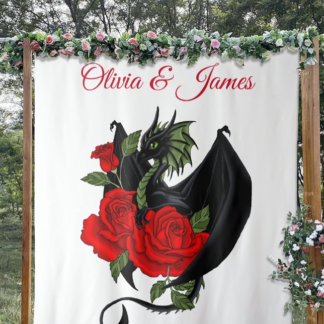 Black Dragon Red Roses Fantasy Tapestry (Creator Uploaded)
