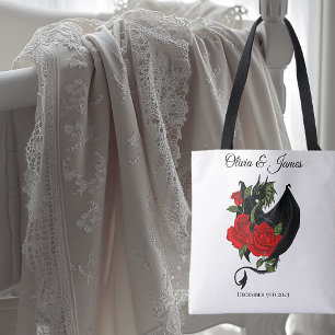 Black Dragon Red Roses Fantasy Tote Bag