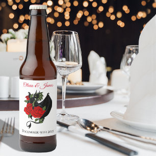Black Dragon Red Roses Fantasy Wedding Beer Bottle Label