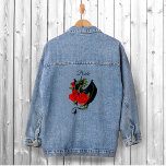 Black Dragon Red Roses Fantasy Wedding Denim Jacket<br><div class="desc">A small black dragon is nestled among vibrant red roses set against a clean white background.  Perfect for those who love mythical charm with a classic twist.</div>