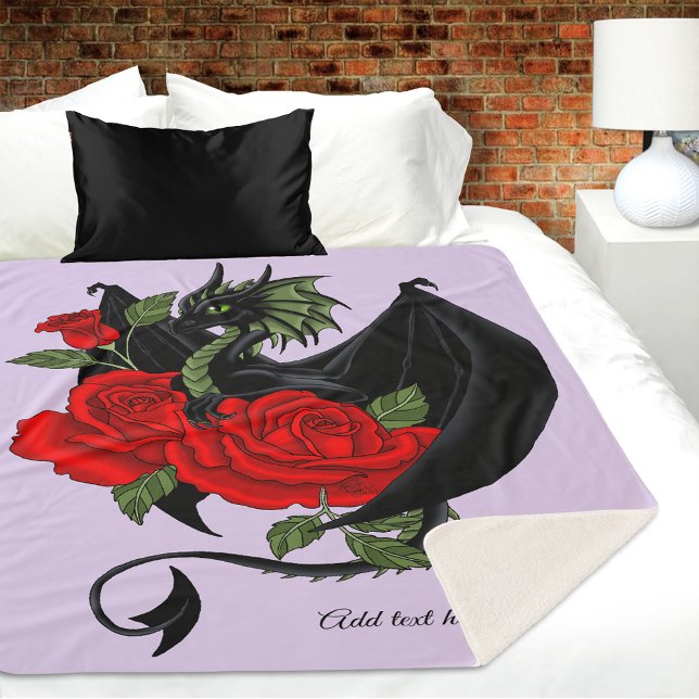 Black Dragon Red Roses Lavender Sherpa Blanket (Creator Uploaded)