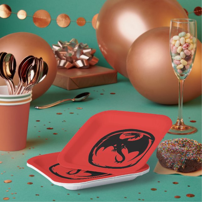 Black Dragon red square paper plates (Multi)