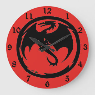 Black Dragon rouge horloge murale avec numéros
