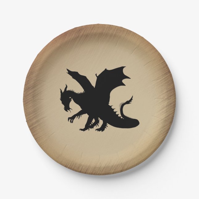 Black Dragon Rustic Background Paper Plate (Front)