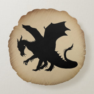 Black Dragon Rustic Background Round Pillow