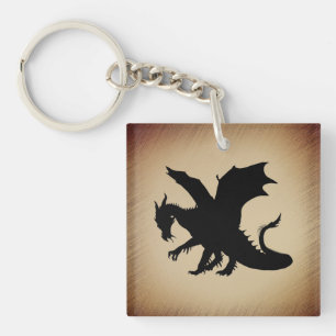 Black Dragon Rustic Scroll Keychain