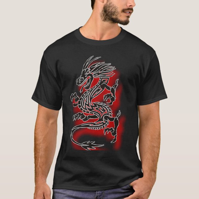Black dragon tattoo with red shadow T-Shirt (Front)