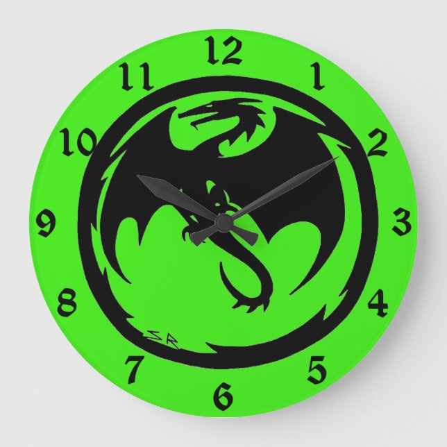 Black Dragon vert horloge murale avec numéros (Recto)
