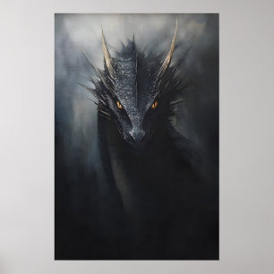 Black dragon wall print, moody goblincore poster