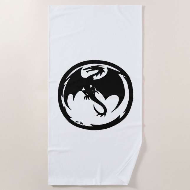 Black Dragon white beach towel (Front)