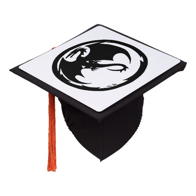 Black Dragon white graduation cap (Angled)