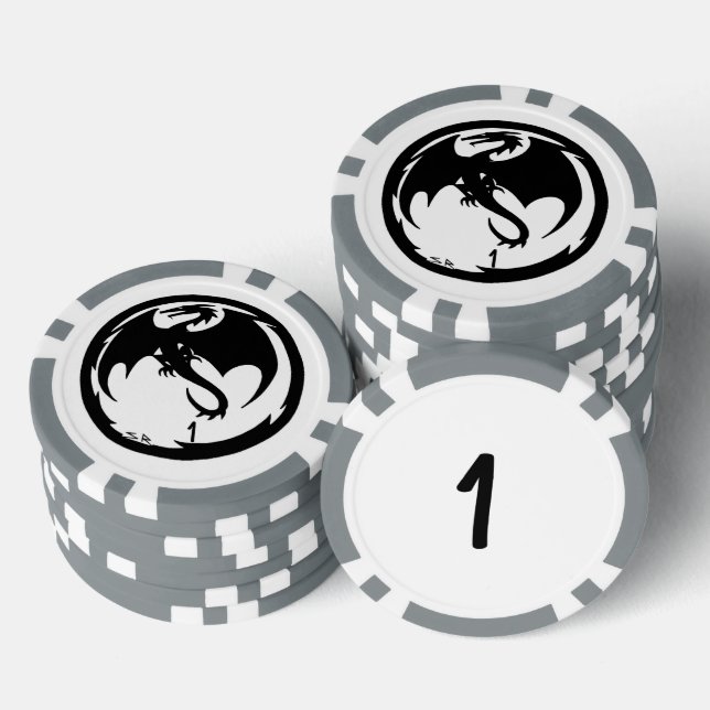 Black Dragon white grey 1 striped poker chip (Stack)