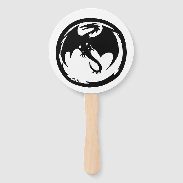 Black Dragon white round hand fans (Front)