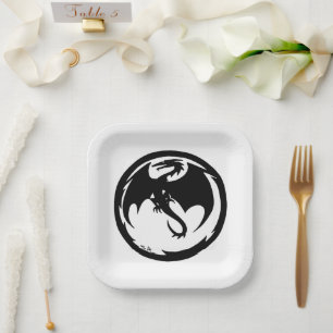 Black Dragon white square paper plates