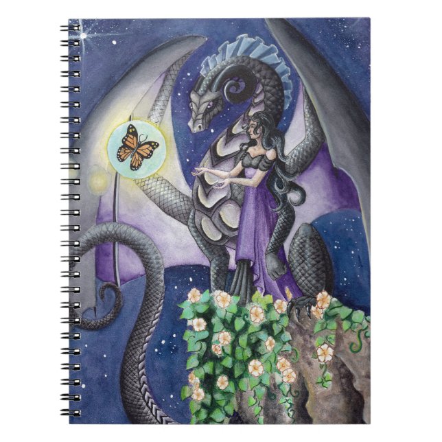 Black Dragon with butterfly dragon art Notebook (Front)
