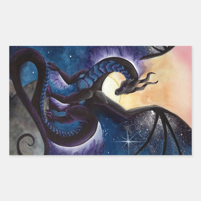 Black Dragon with Night Sky by Carla Morrow Sticker (Front)