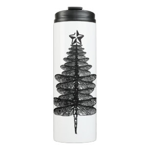 Black dragonfly christmas tree farm thermal tumbler