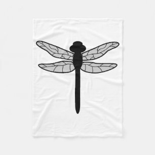 Black Dragonfly Silhouette On White Fleece Blanket