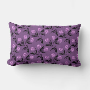 Black Dragonfly with Pink Flower Pattern Lumbar Pillow