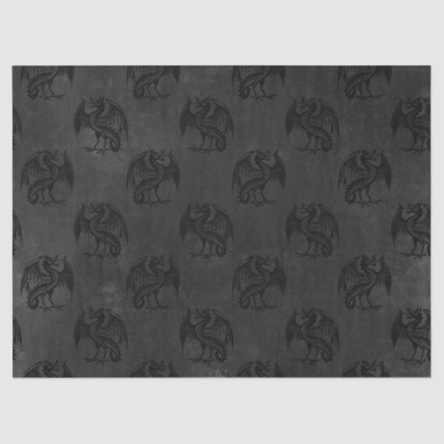 Black Dragons on Charcoal Decoupage Tissue Paper (Front)