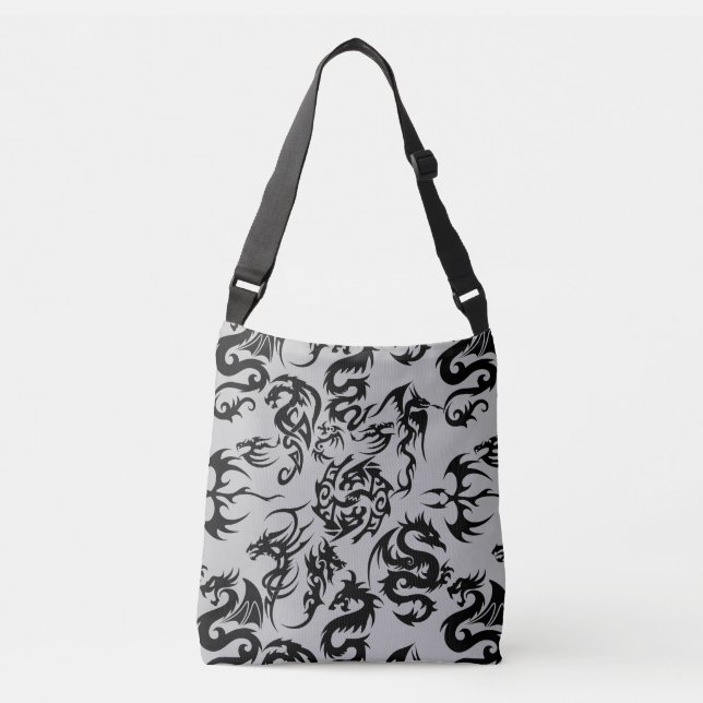 Black dragons pattern outline.b Grey BG Crossbody Bag (Front)