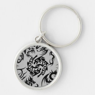 Black dragons pattern outline.b Grey BG Keychain