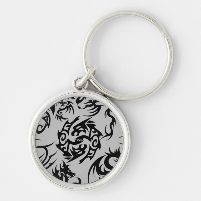Black dragons pattern outline.b Grey BG Keychain (Front)