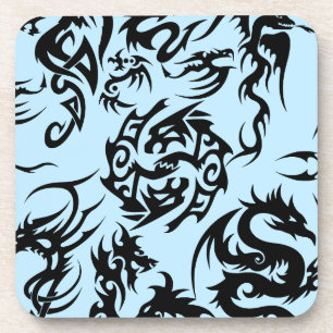 Black dragons pattern outline.b L Blue BG Coaster