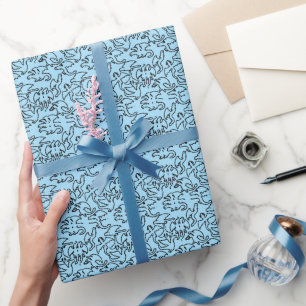 Black dragons pattern outline.b L Blue BG Wrapping Paper