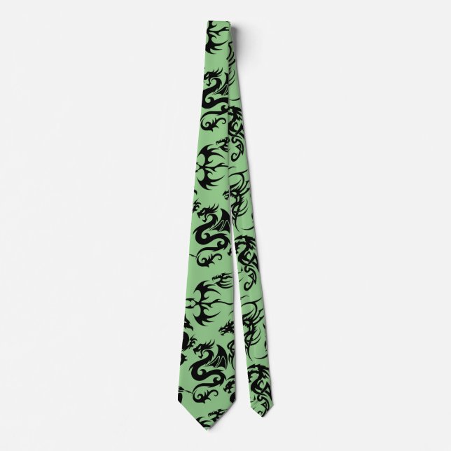 Black dragons pattern outline.b L Green BG Tie (Front)