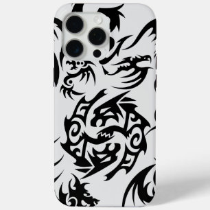 Black dragons pattern outline.b Off white BG 1A iPhone 15 Pro Max Case