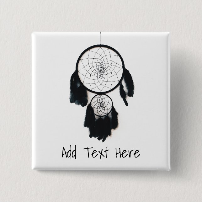 Black Dreamcatcher on White Background 2 Inch Square Button (Front)