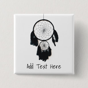 Black Dreamcatcher on White Background 2 Inch Square Button