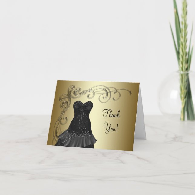 Black Dress Black Gold Thank You Cards (Front)