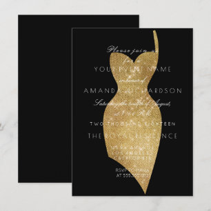 Black Dress Golden Sparkly Minimal Formal Sequin Invitation