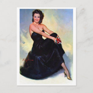 Black Dress Pin Up Postcard