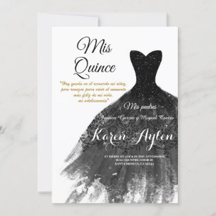 Black dress Quinceañera invitation