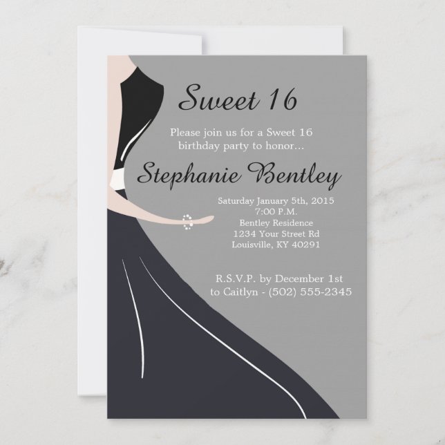 Black Dress Silhouette Sweet 16 Invitation (Front)